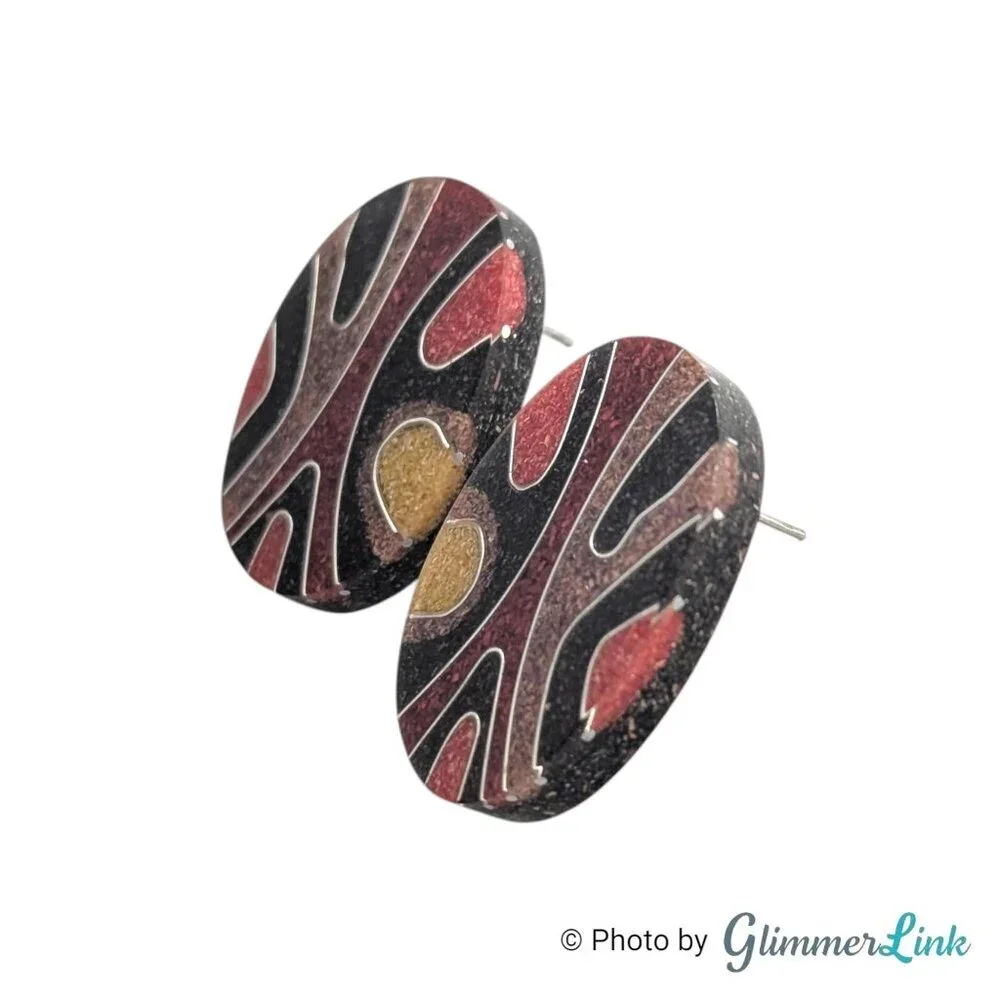 Vintage Abstract Resin Inlay Statement Earrings Modernist Geometric Design - Picture 3 of 9